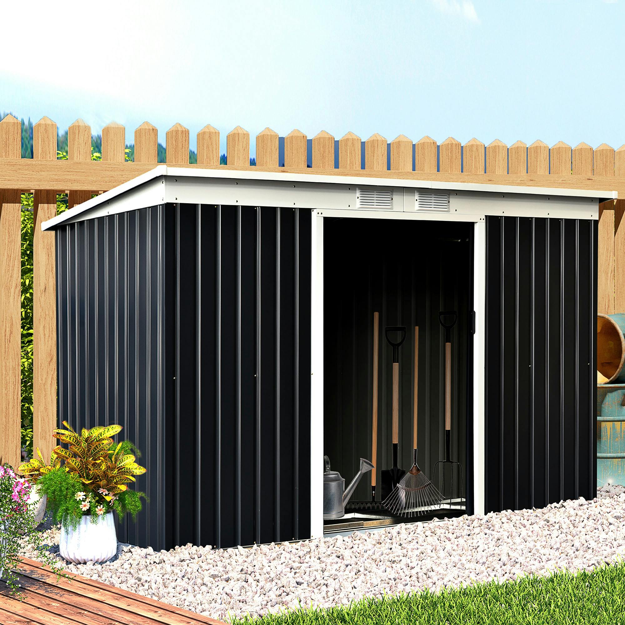 Outsunny cobertizo de jardín exterior 4,83 m² 277x195x192 cm caseta de  jardín metálica para almacenamiento