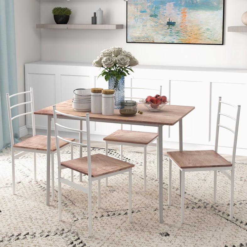 HOMCOM Juego de mesa de comedor industrial de 5 piezas para 4, mesa  rectangular de cocina y sillas, juego de comedor para espacios pequeños