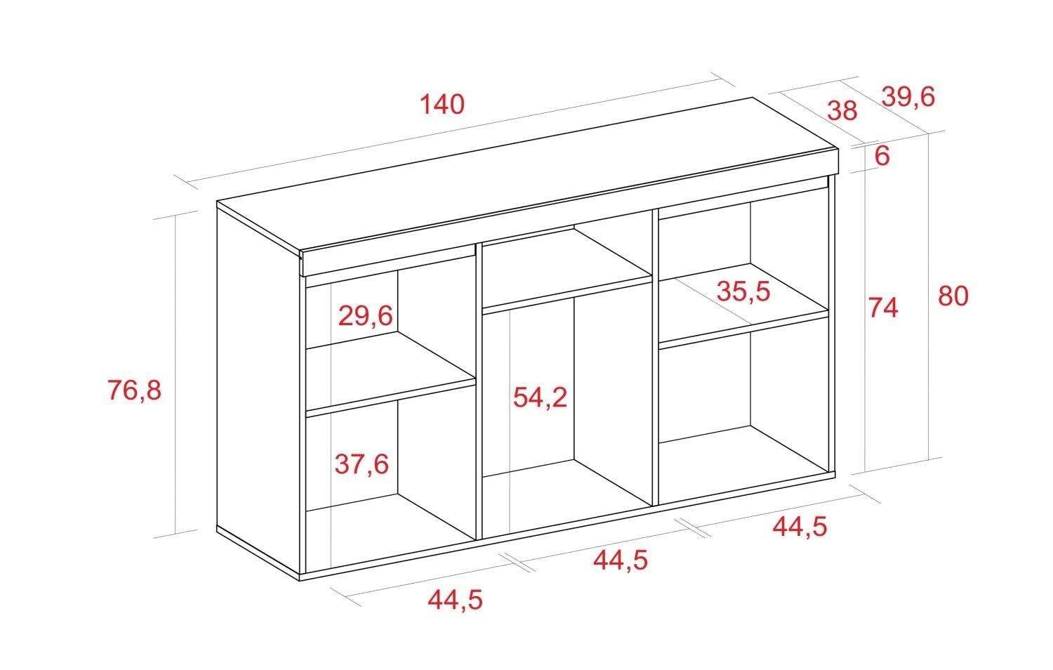 Aparador Salón Comedor Despacho Con Patas Color Roble/negro 3 Puertas 1  Hueco 92x140x40 Cm, Nórdico con Ofertas en Carrefour