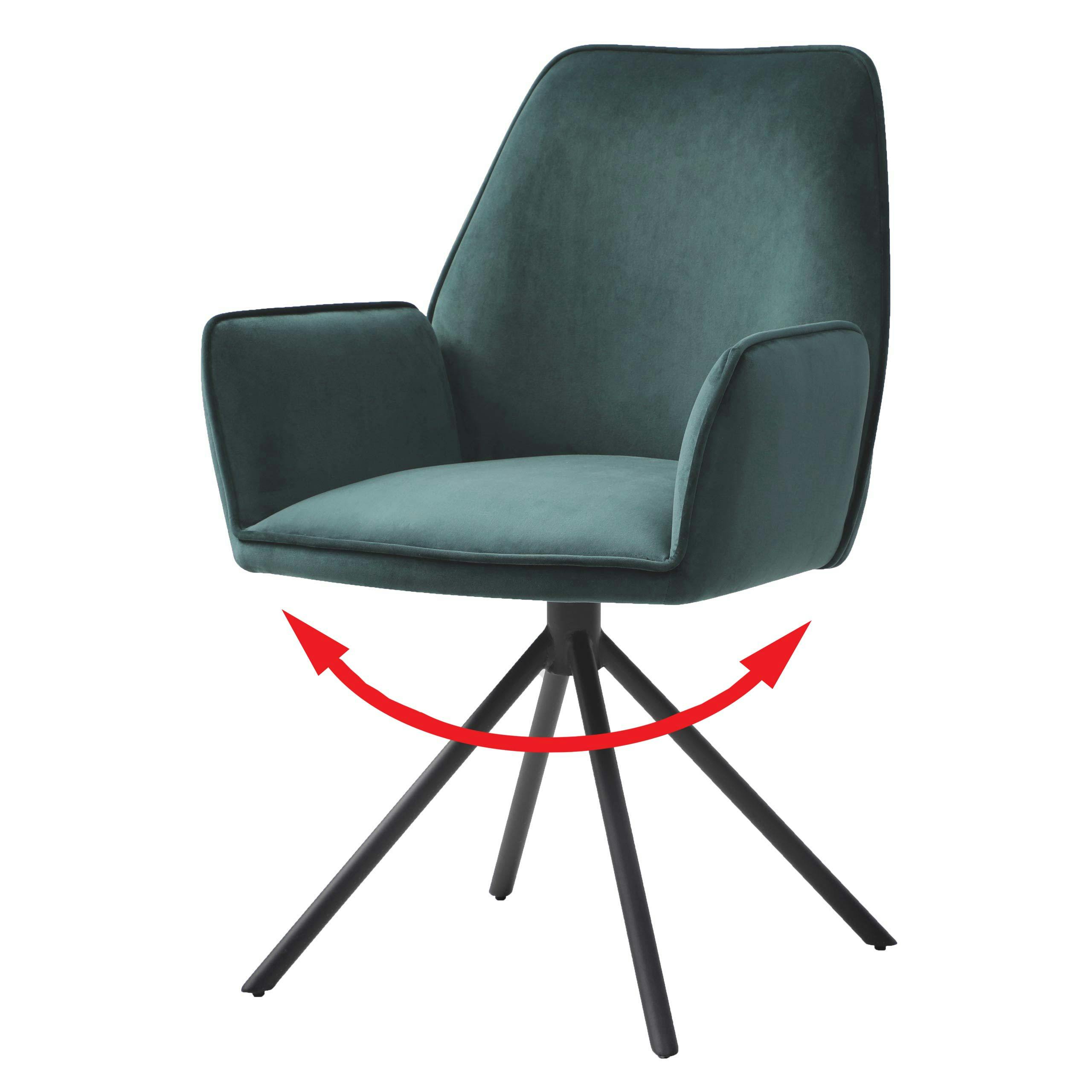 Esszimmerstuhl HWC-G67, Küchenstuhl Stuhl mit Armlehne, drehbar Auto- Position, Samt ~ grün, Beine schwarz