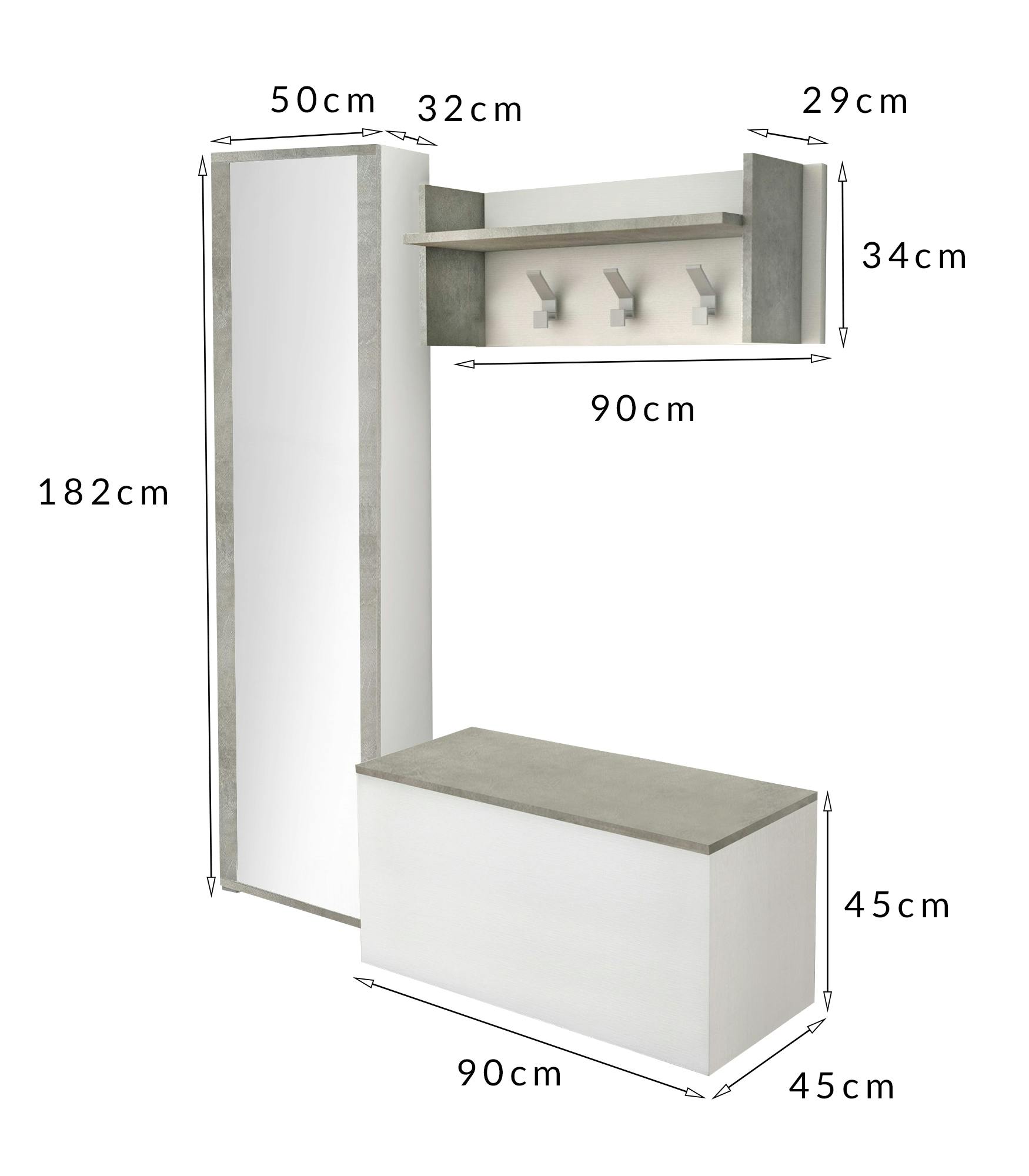 Composizione da ingresso formata da guardaroba, appendiabiti