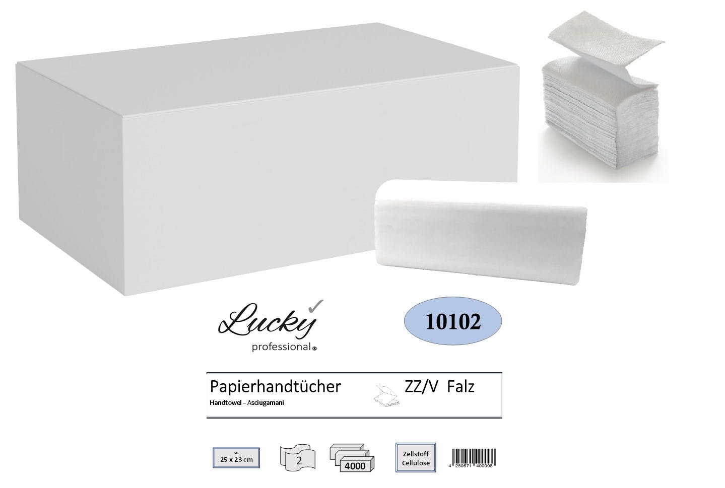Falthandtücher 25x23cm weiß ZZ-Falz Papierhandtücher 2-lagig 200-3.200 Blatt 