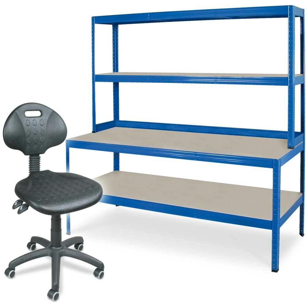 BxTxH 1500x600/300x1500 mm blau Packtisch Werkbank mit Aufbau und Unterbau 