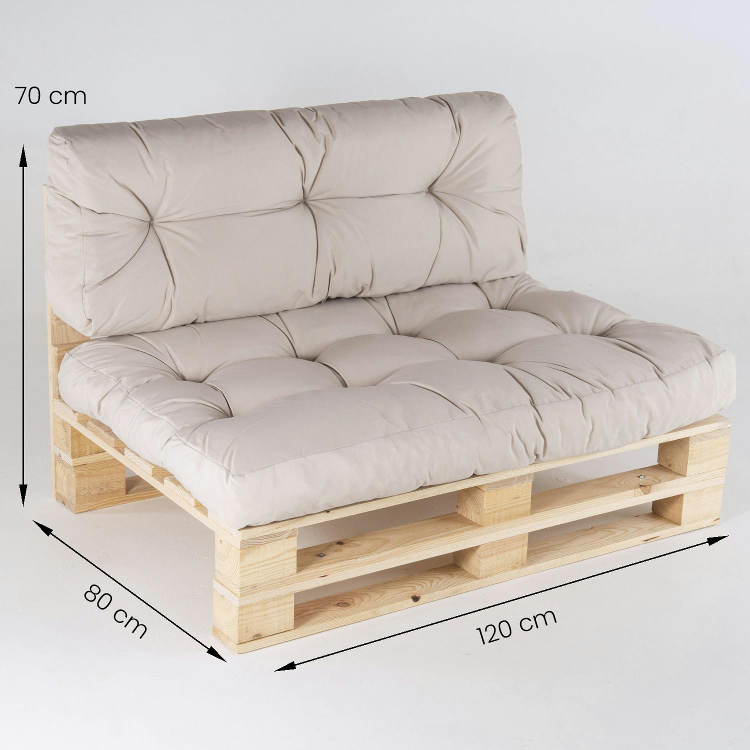 Pack 4 sofás para palets + 4 cojín de asiento 80x120x16 cm + 4 cojín  respaldo 42x120x16 cm, Color crema, Repelente al agua | MAKRO Marketplace