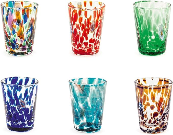 Set 6 Bicchieri acqua Murano in vetro colori assortiti con murrine