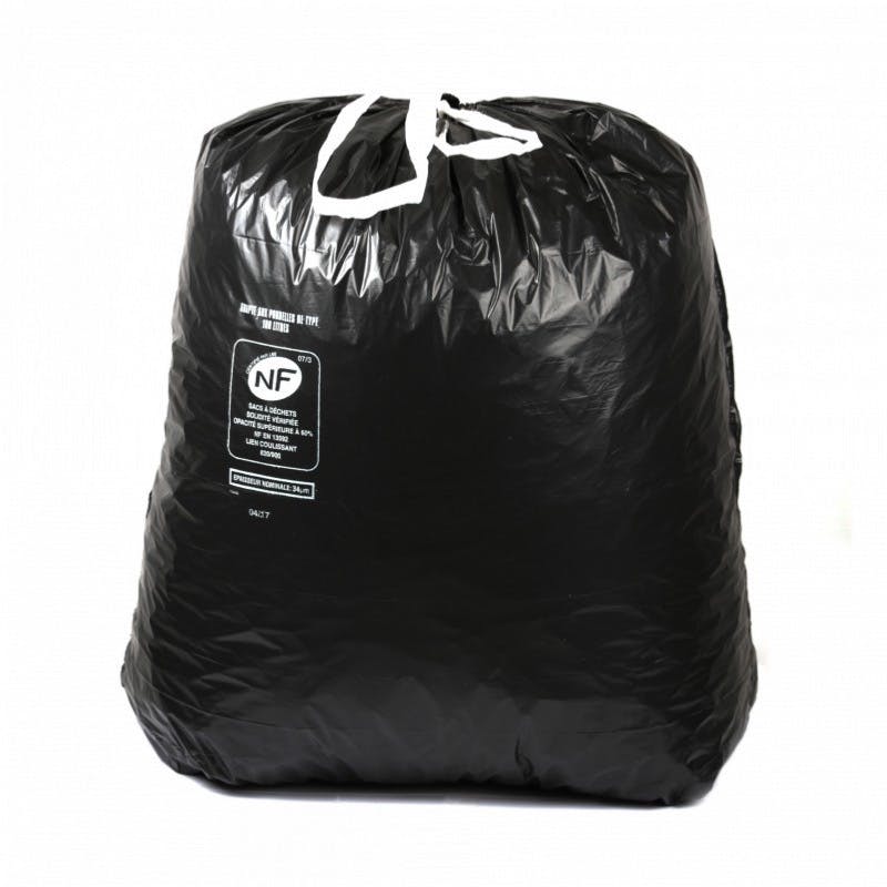 Sac Poubelle 100L Noir NF liens coulissants 34 microns x 100