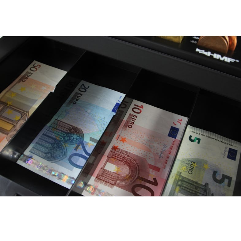 HMF Geldkassette 30 cm, Geldbox Scheinfächer Münzfächer, Geldkasse