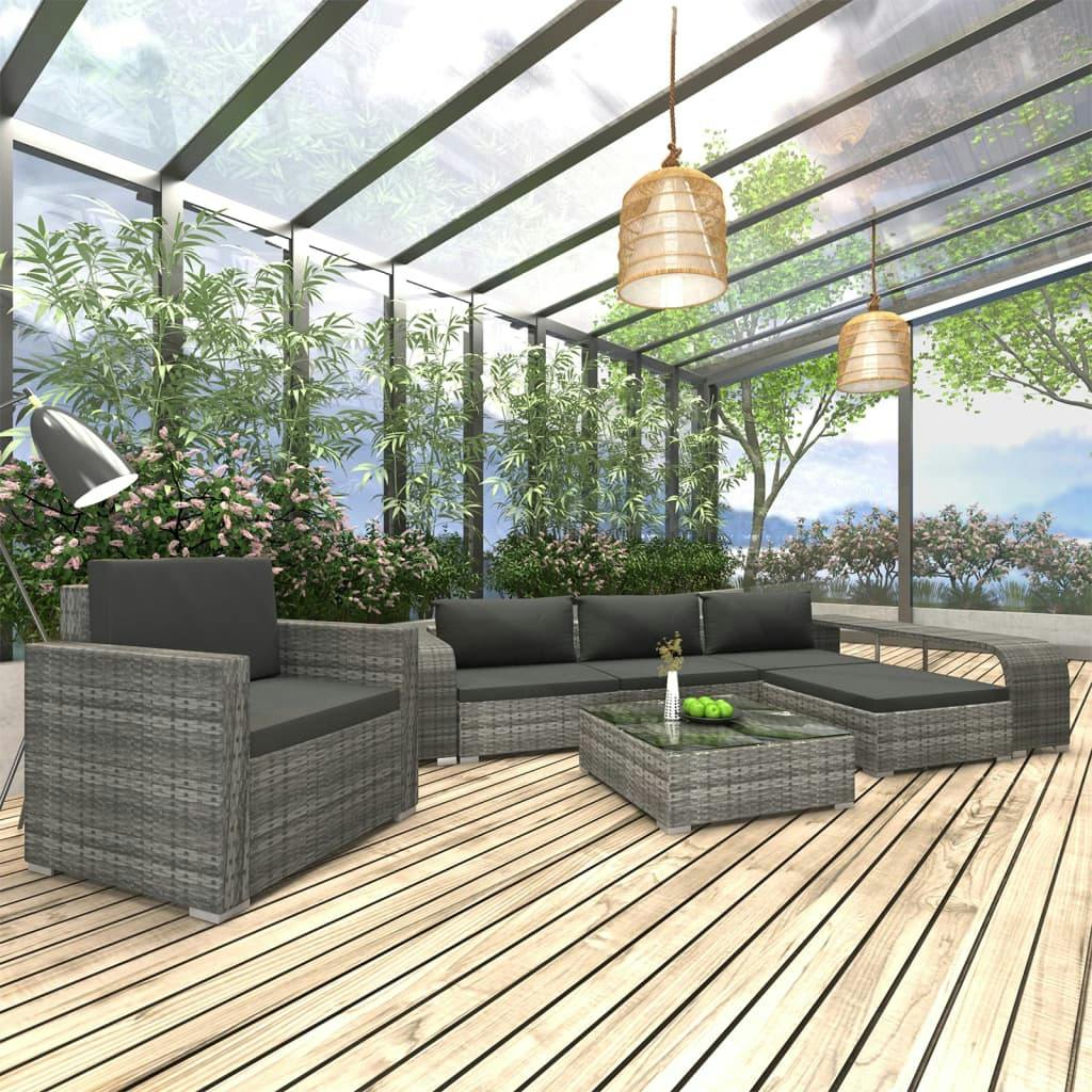 vidaXL 8tlg. GartenLoungeSet mit Auflagen Poly Rattan