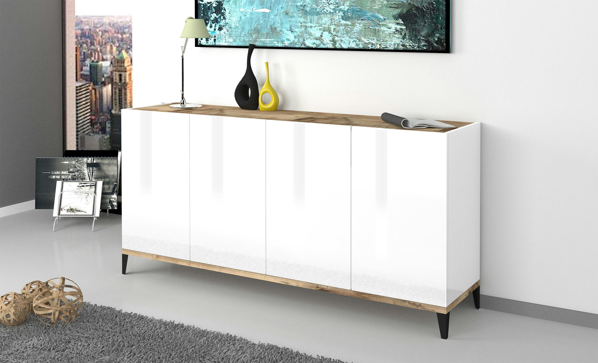 Credenza soggiorno moderna bianco laccato - Alien