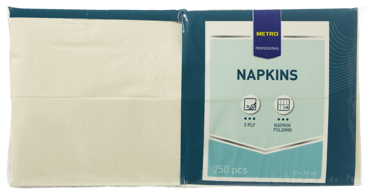 Metro Professional 3-ply White Paper Napkins 33x33 20pcs ❤️ home delivery  from the store