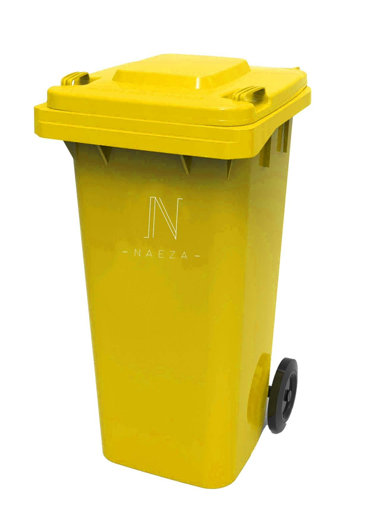 Cubo de basura con ruedas en plástico, volumen de 240 litros, amarillo