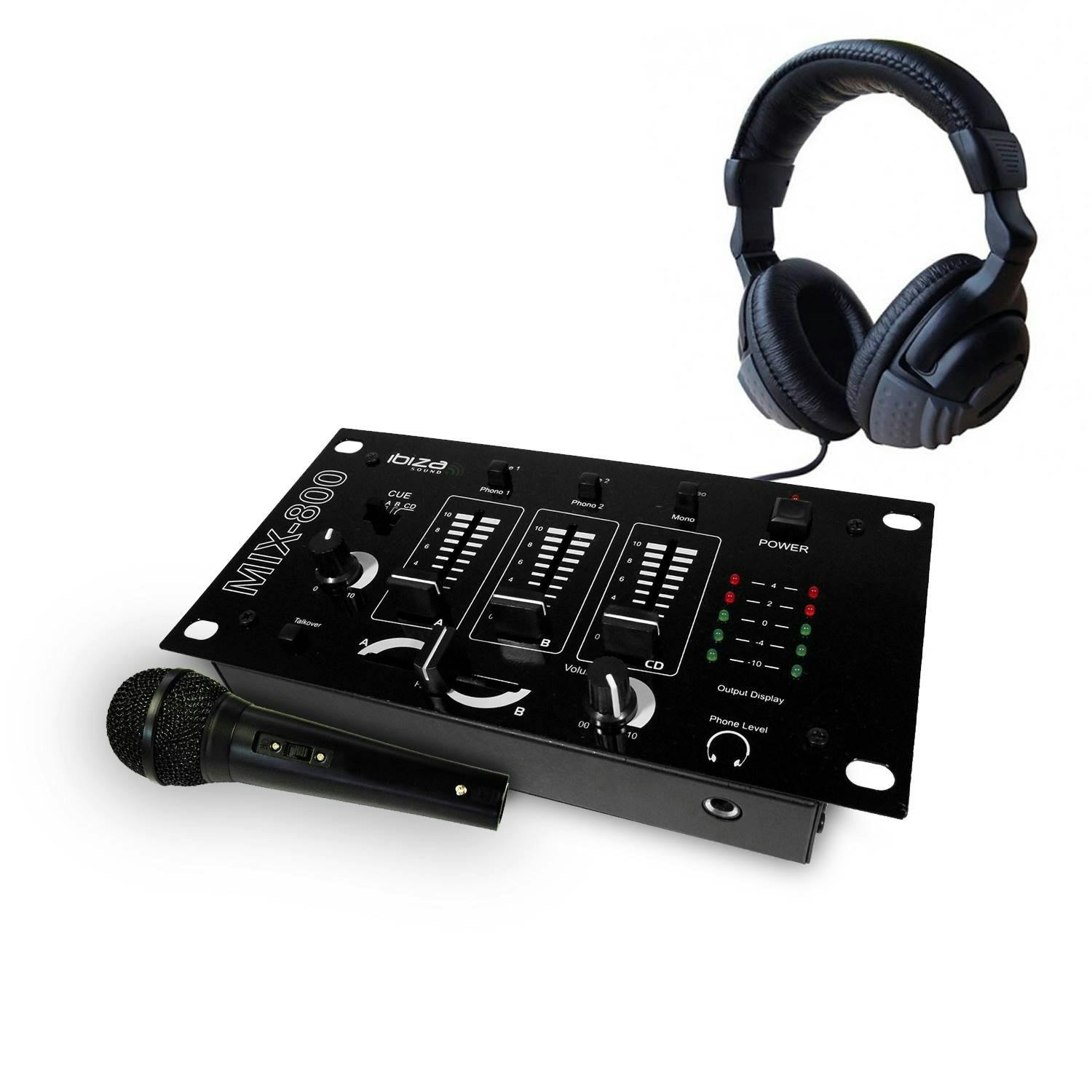 Pack dj sono table de mixage mix500 + casque audio + micro noir