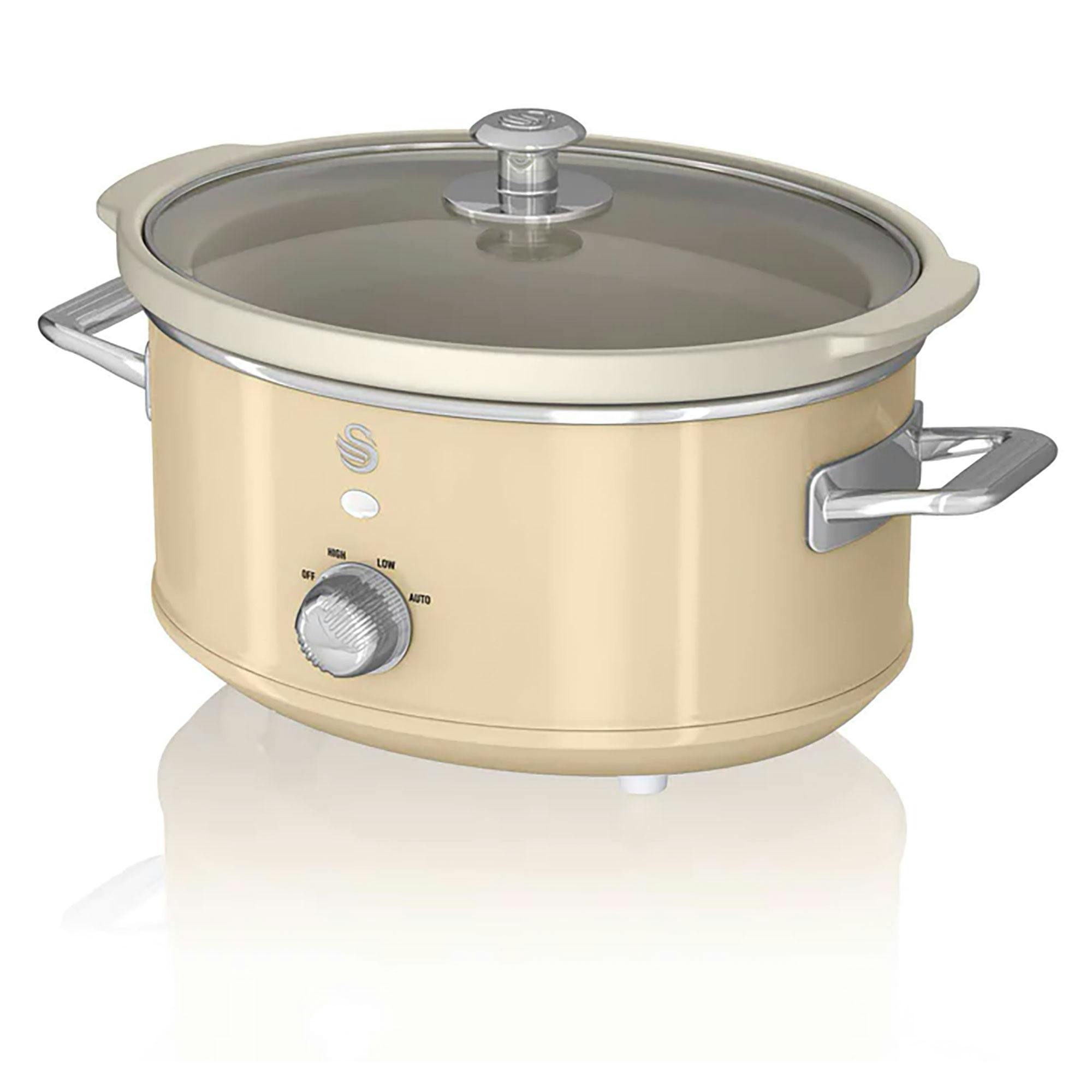 SWAN SF17021CNEU Retro Slow Cooker 3,5L, Panela de Cerâmica Antiaderente sem PFOA e PTFE, Creme