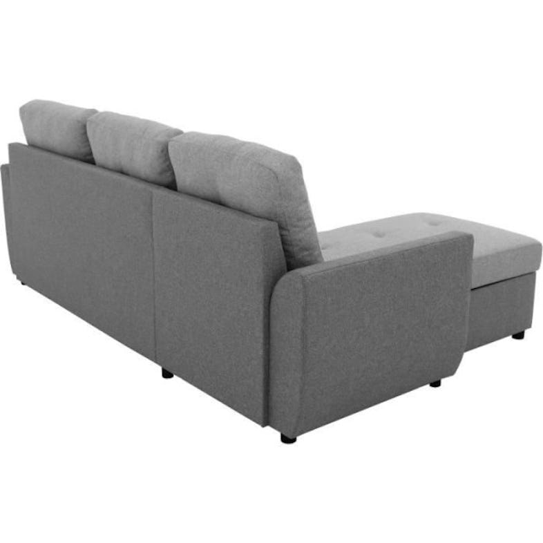 Canapé d'angle convertible réversible 4 places FOLK - Tissu anthracite et  gris - Coffre - L 222 x P 144 x H 89 cm