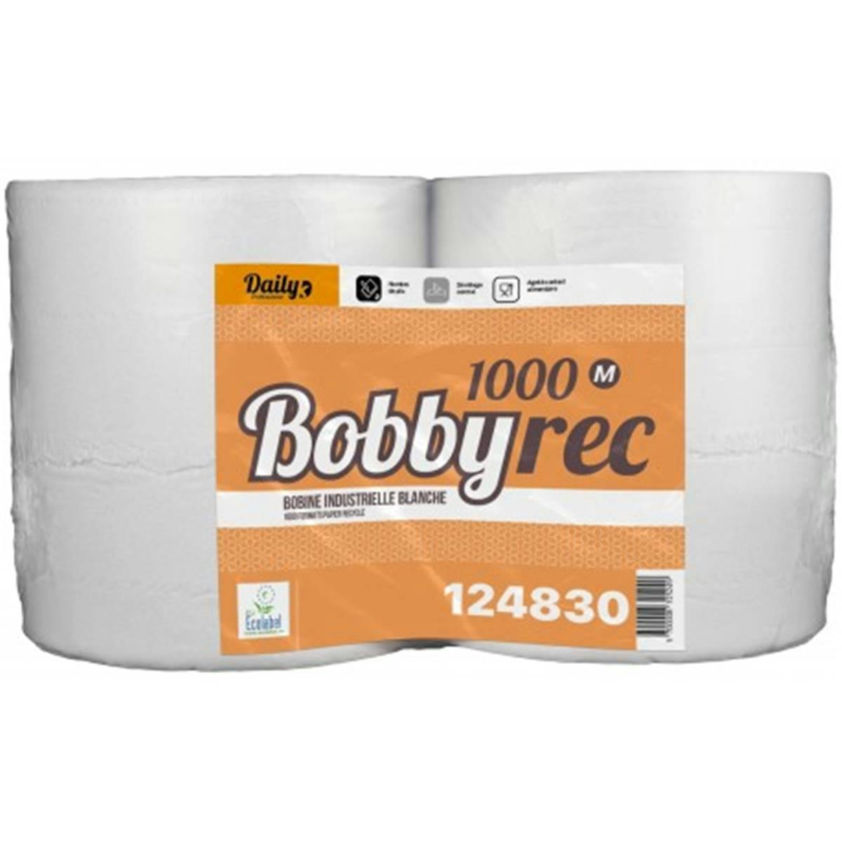 Bobine industrielle d'essuyage 1000 formats recyclée blanc 2 plis 24x22cm x  2 bobines - Daily K
