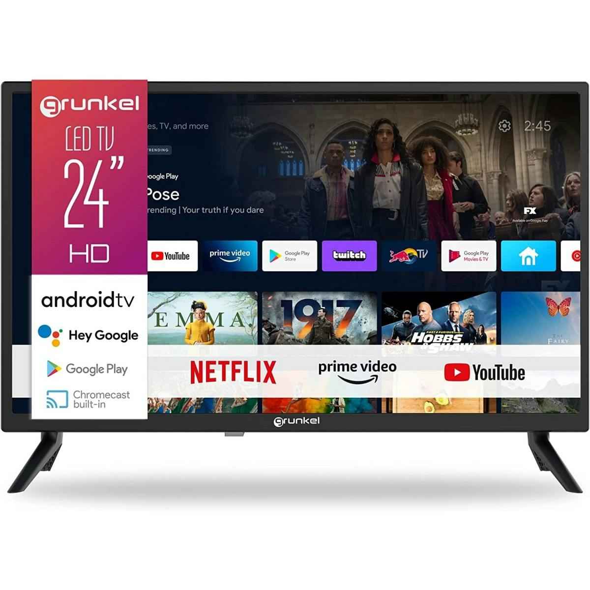 Grunkel Televisor 24 Pulgadas Smart TV con Pantalla de Panel HD Ready