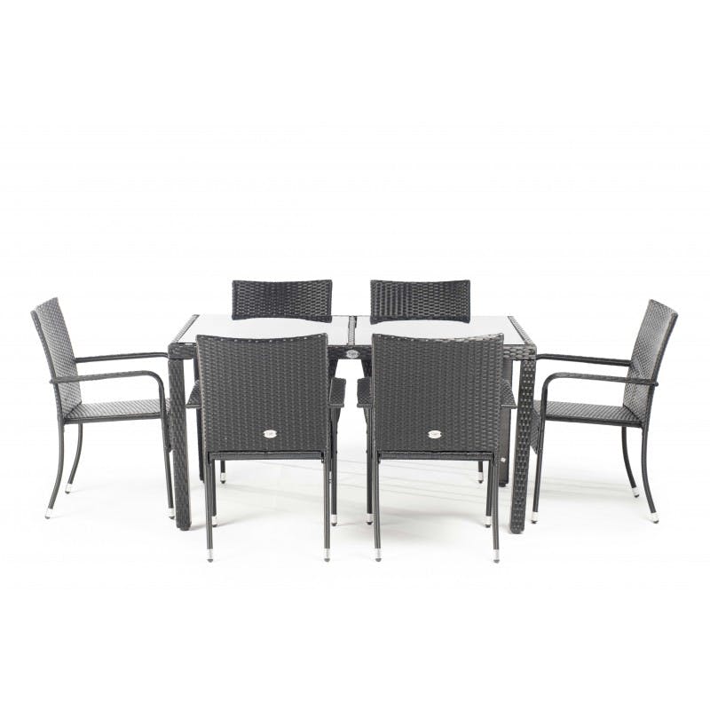 aparato ángulo Contribuyente Kiefergarden - Comedor exterior Formentera Negro 6 plazas, 6 sillas, 1 mesa  de comedor, muebles de jardín ratán sintético | MAKRO Marketplace