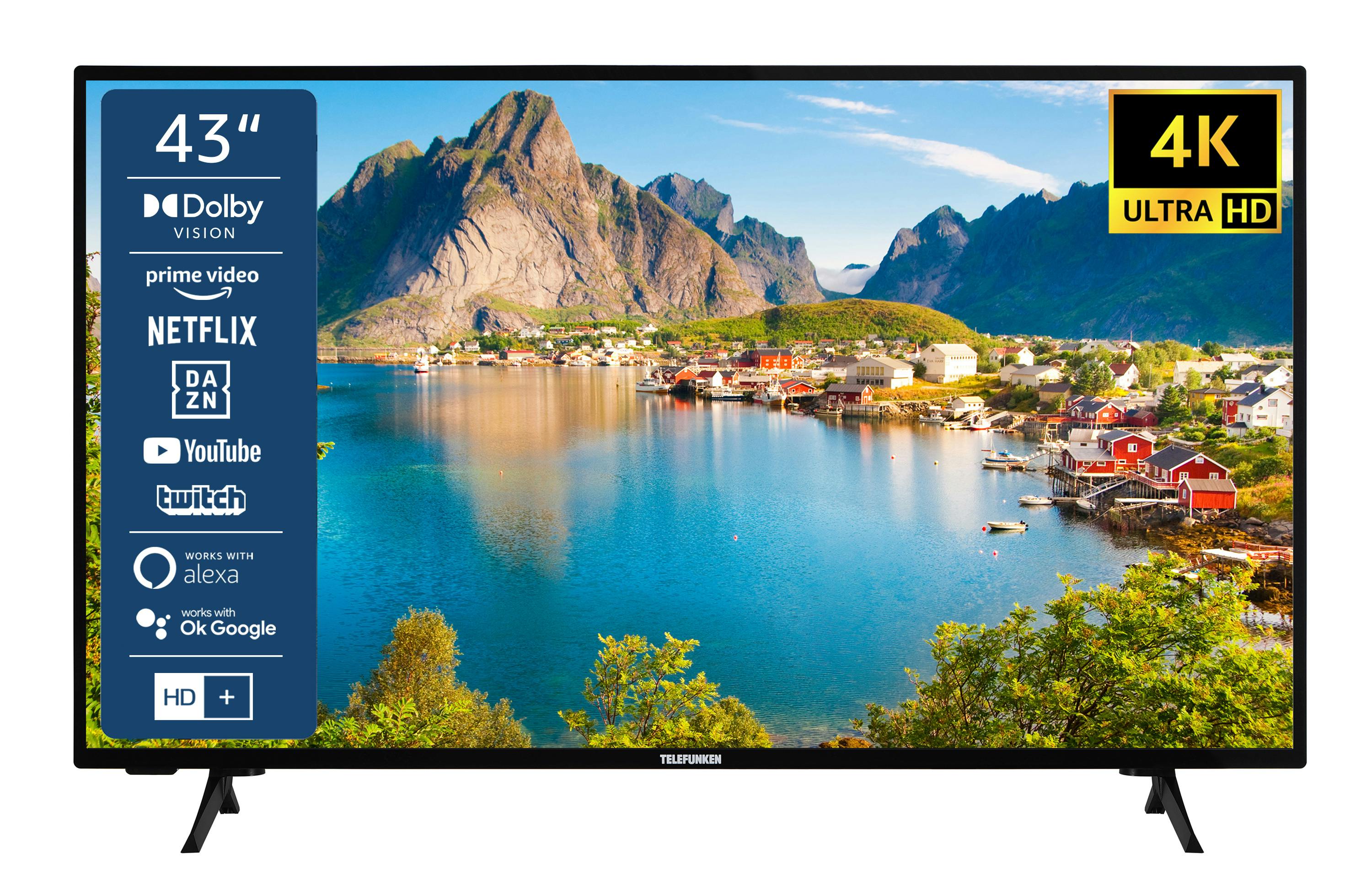 TELEFUNKEN XU43SN550S 43 Zoll (4K 6 TV | Inkl. Marktplatz HD+ Ultra HDR, HD, METRO - Monate Triple-Tuner) Fernseher/Smart [2023
