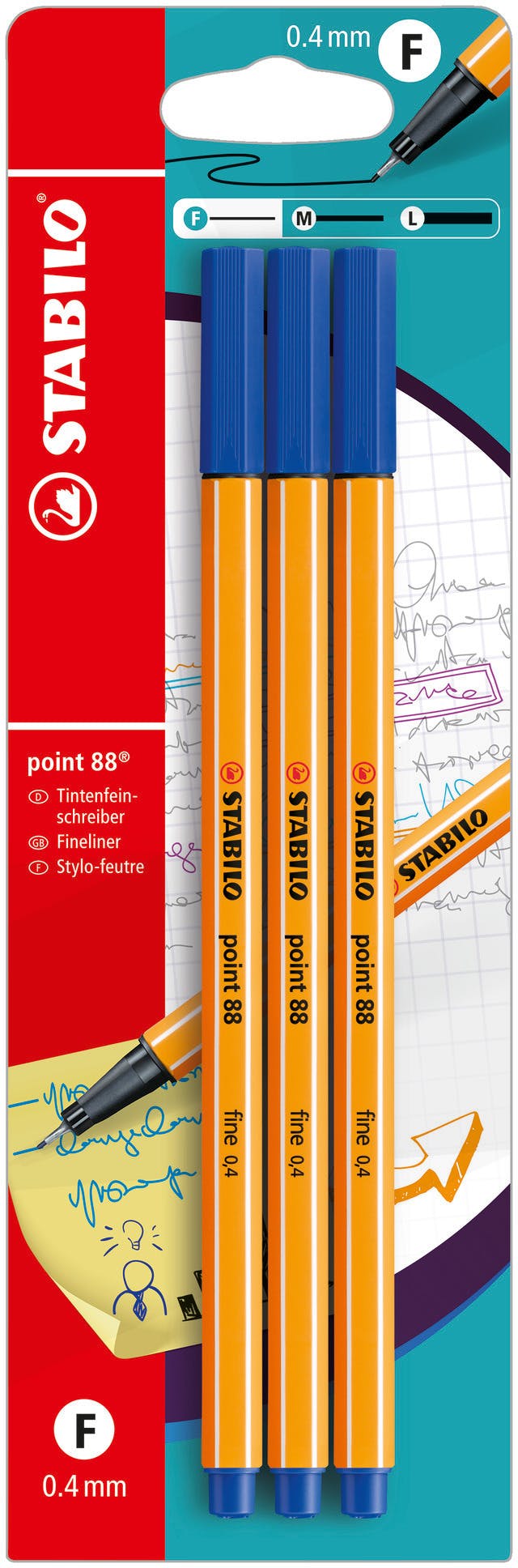 STABILO 3 stylos-feutres pointe fine point 88 bleu