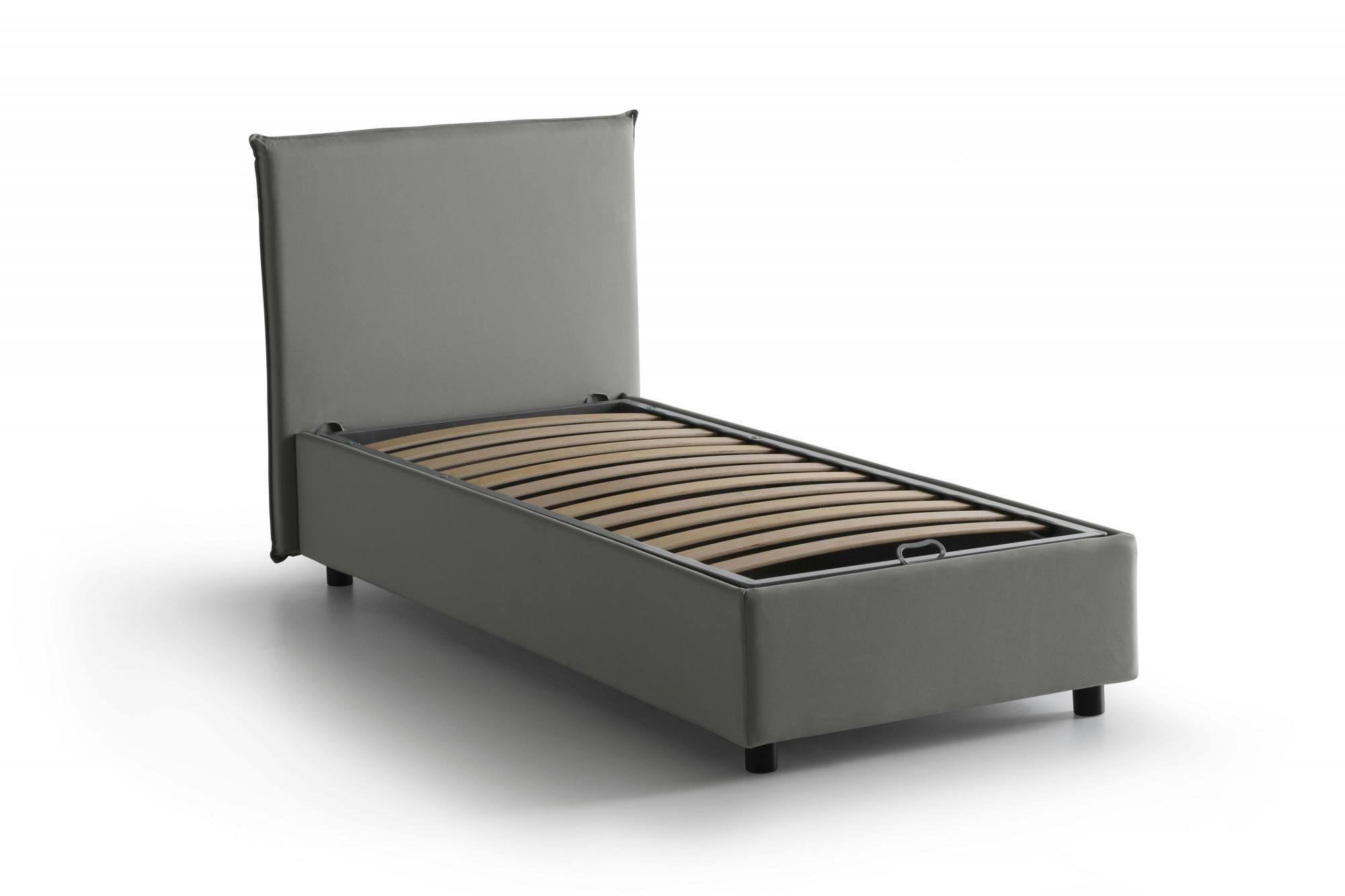 Dmora Letto singolo Claire, Letto contenitore con rivestimento in tessuto,  100% Made in Italy, con materasso Cm 90x200 incluso, Grigio