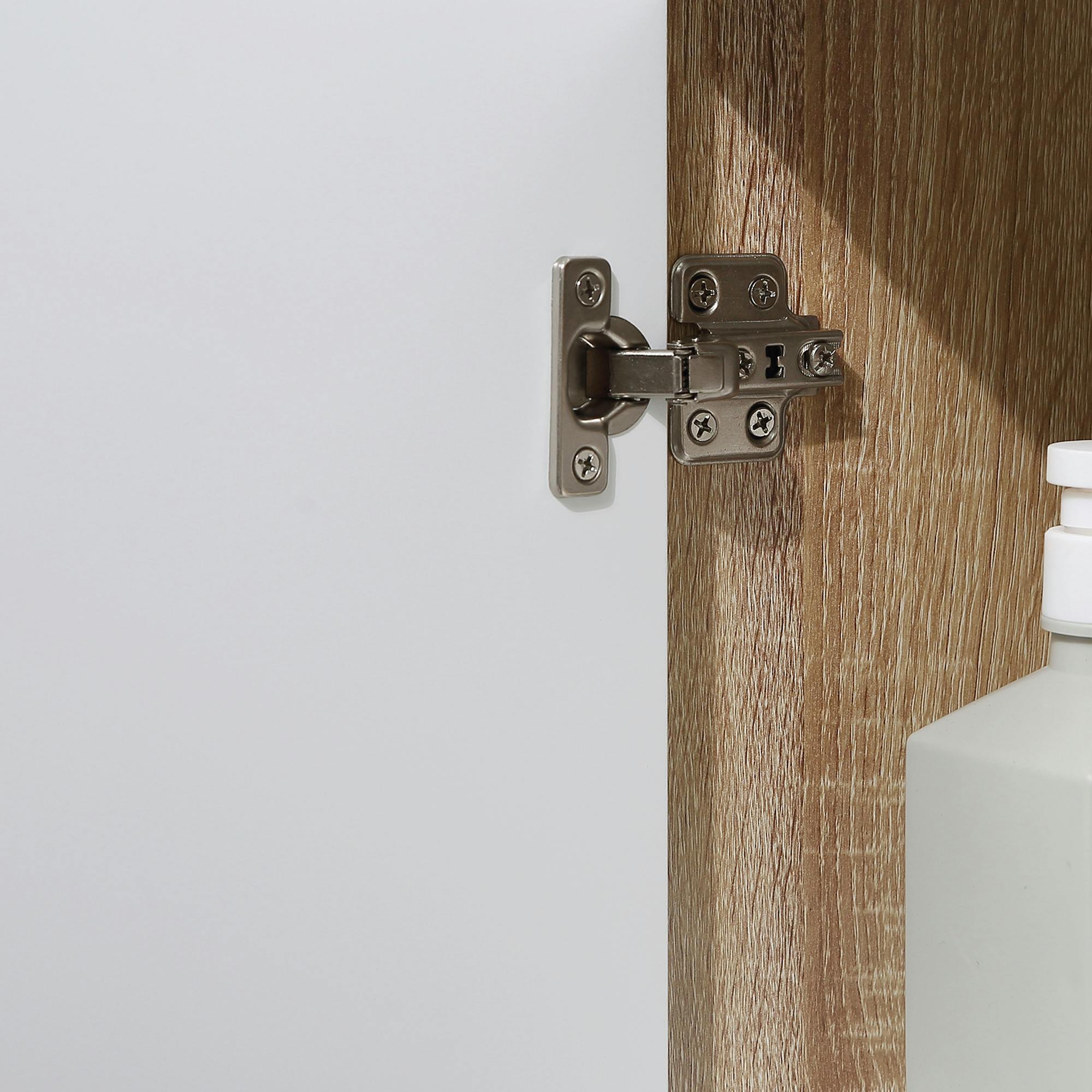 Armario bajo para baño Kleankin madera natural, blanco 32,6x30x90