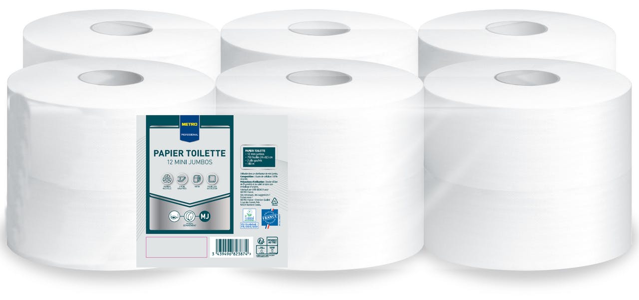 METRO PROFESSIONAL Papier toilette mini jumbo 2 plis 180 m x 12
