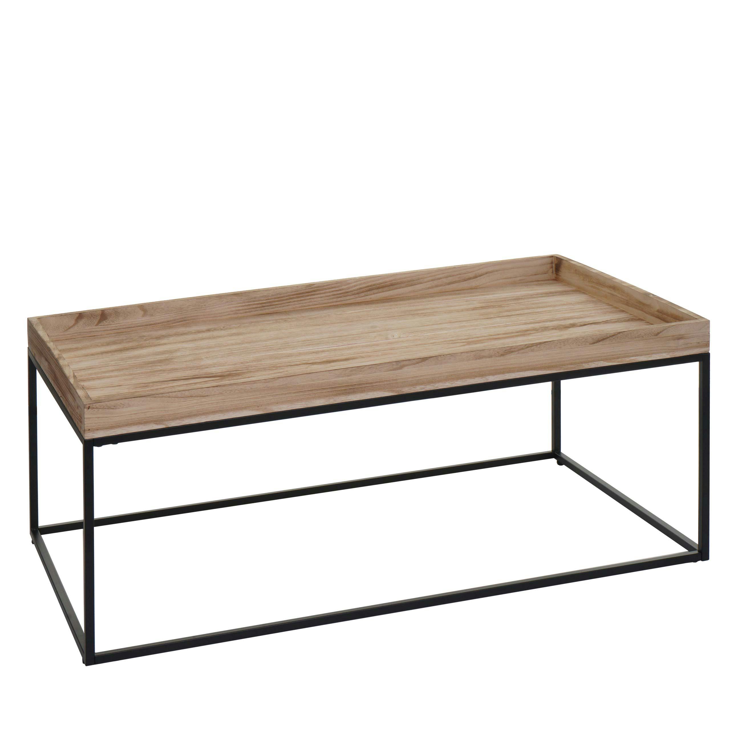 Couchtisch HWC-K71, Kaffeetisch Beistelltisch Tisch, Holz massiv Metall  46x110x60cm ~ naturfarben