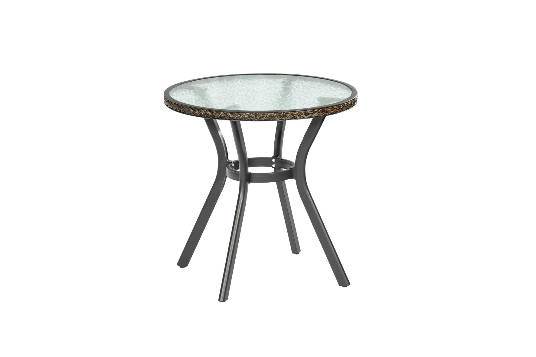Merxx Ravenna Marktplatz | Tisch 70 cm Aluminiumgestell Glasplatte matte Kunststoffgeflecht METRO graphit/schoko, Ø mit