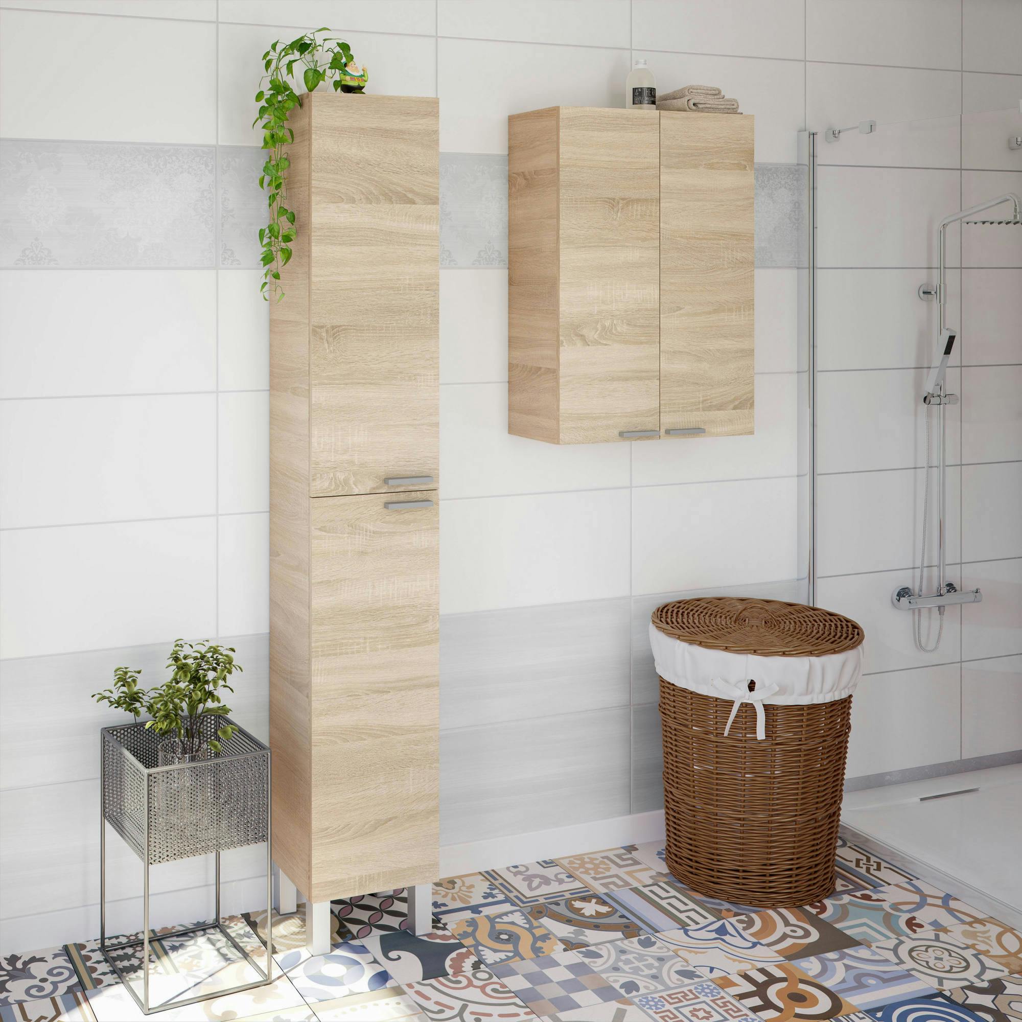 Dmora Colonna bagno Torrance, Mobile a colonna per bagno a 1 anta, Armadio  pensile sospeso con 1 ripiano, 30x25h85 cm, Rovere