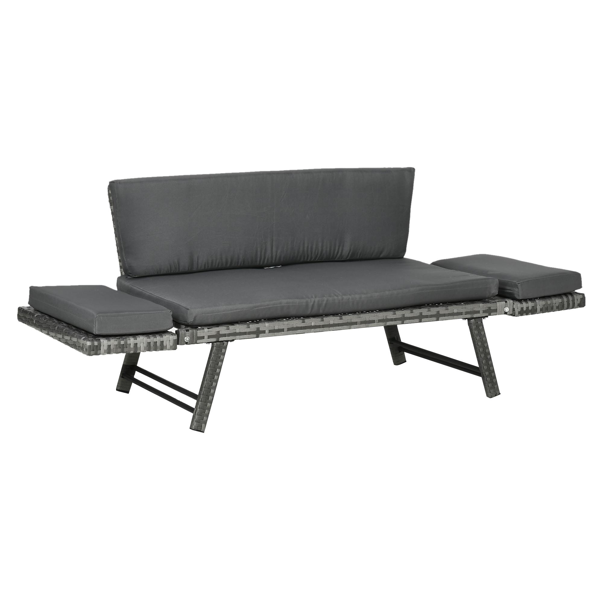 Outsunny Sofá de Ratán de 2 Plazas con Reposabrazos Abatibles y Cojines  Acolchados 129x63x67 cm Gris | MAKRO Marketplace