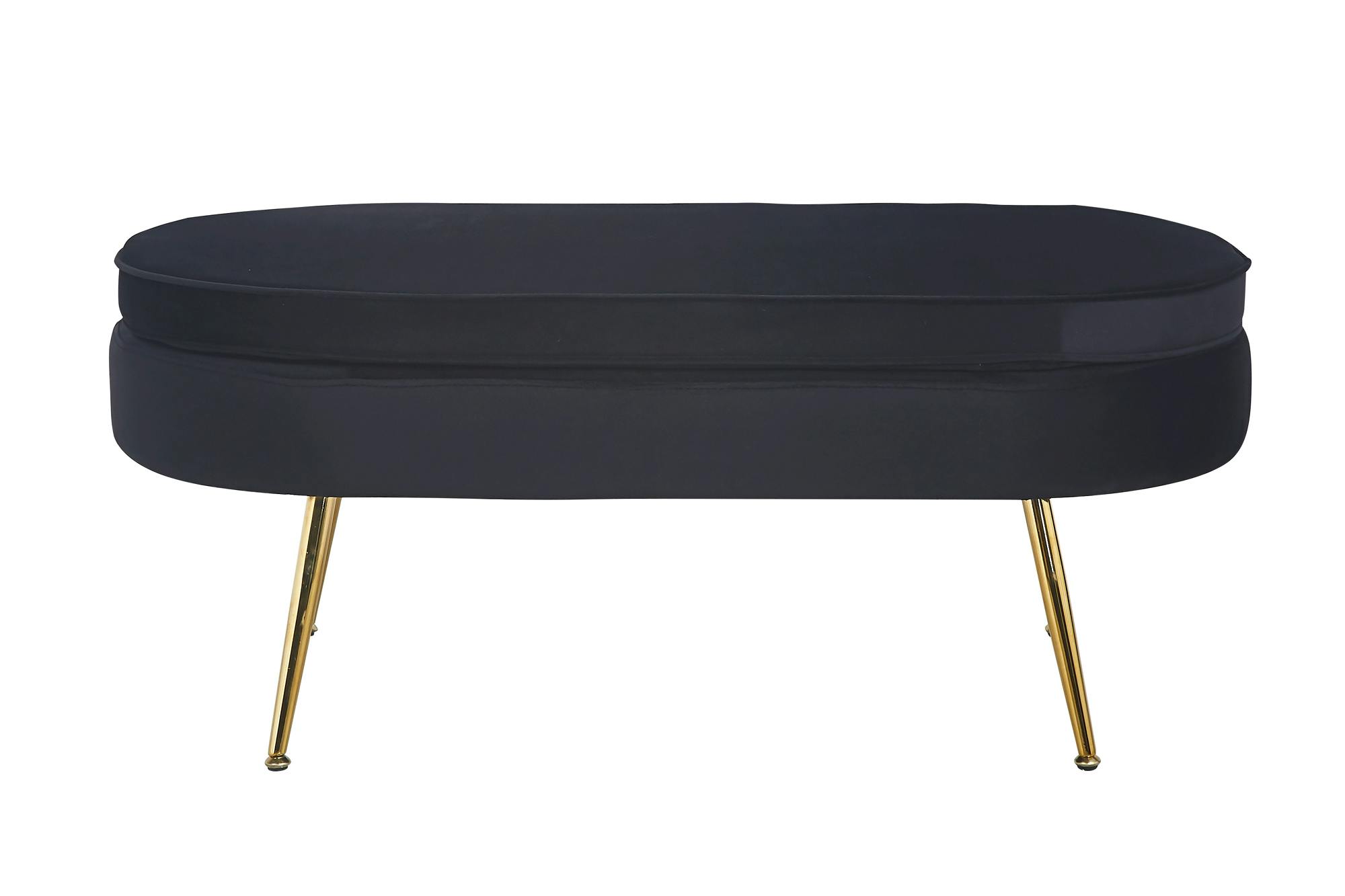 SalesFever Seating poef | ovaal | hoes fluweelstof zwart | onderstel metaal  goudkleurig | B 99 x D 44 x H 40 cm | MAKRO Webshop