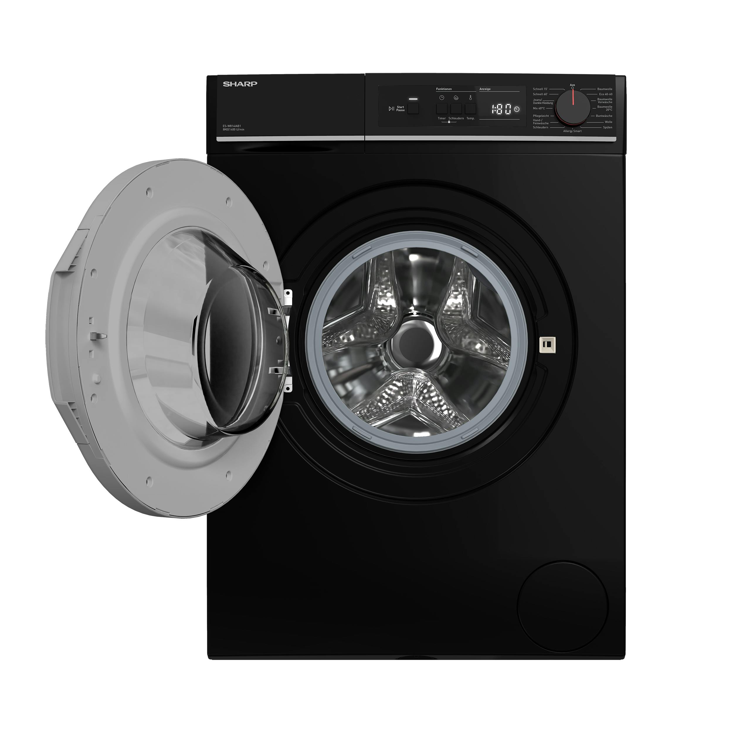Sharp ES-W814IA1-DE Waschmaschine (8 und / U/Min) kg Marktplatz 1400 | Inverter mit METRO Motor, Überlaufschutz, AquaStop LED Display