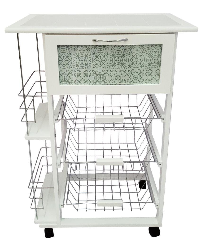 Casa Collection carrello cucina Laval con tre cesti, in mdf, dimensioni  57x37x83 cm, colore bianco