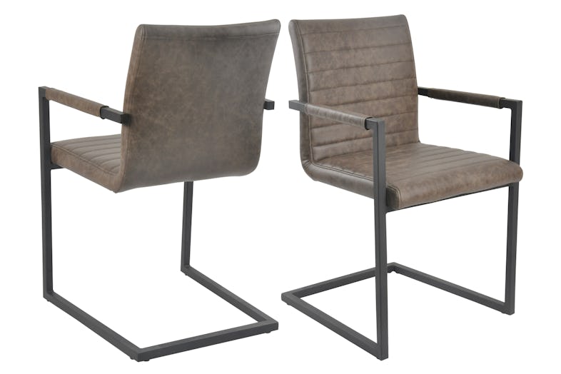SalesFever Freischwinger Stuhl 2er Set |Bezug Kunstleder | Gestell Metall  schwarz lackiert | Quersteppung | B 55 x T 58 x H 89 cm | dunkelbraun |  METRO Marktplatz