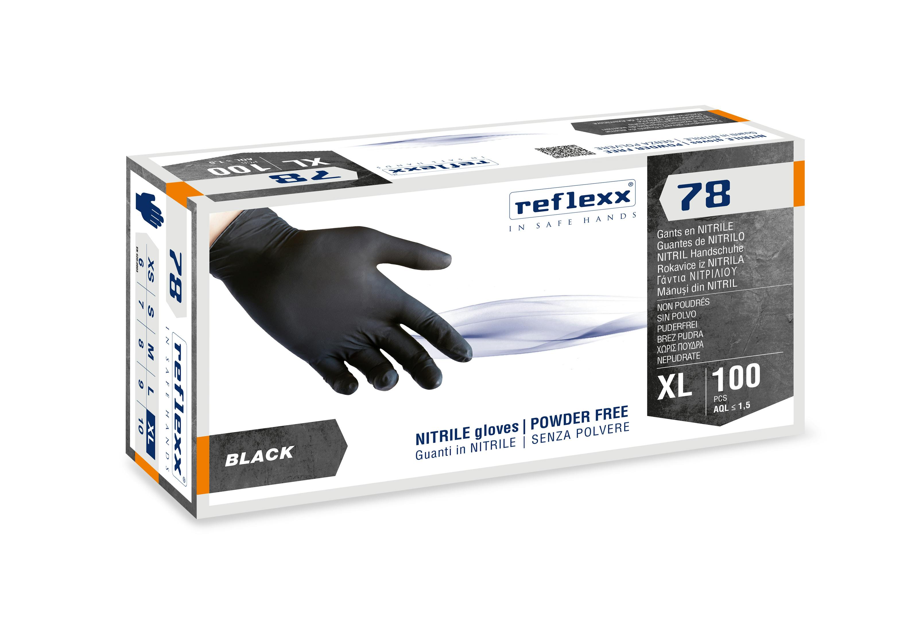Reflexx R78, guanto monouso, nitrile, taglia XL, peso 4 gr, 100 pezzi, nero