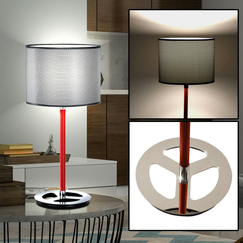 LED Design Nacht Tisch Lampe weiß Keramik Schlaf Zimmer Stoff Lese Leuchte chrom 
