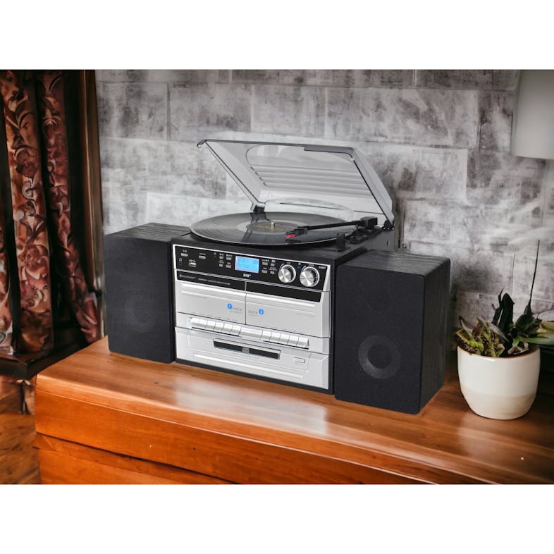 Soundmaster MCD5550SW Stereoanlage DAB+ Doppelkassette Bluetooth CD MP3  Plattenspieler USB Encoding Digitalisierung