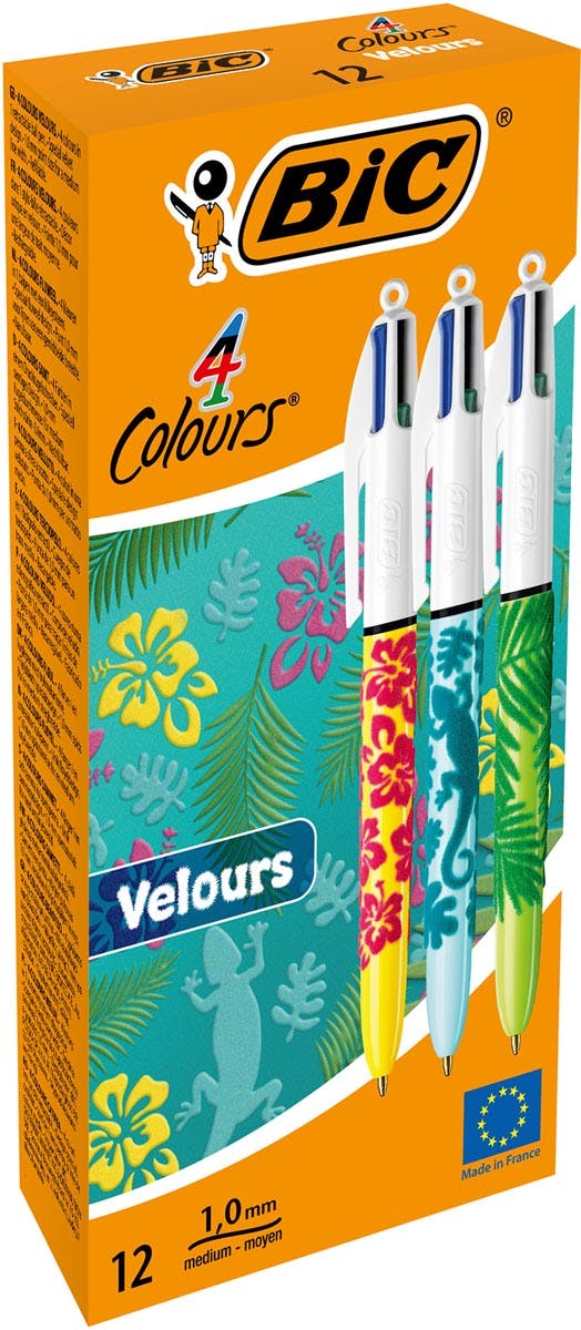 Bic Stylo Bille 4 Couleurs Rétractables Velours Pointe Moyenne 1 0 Mm