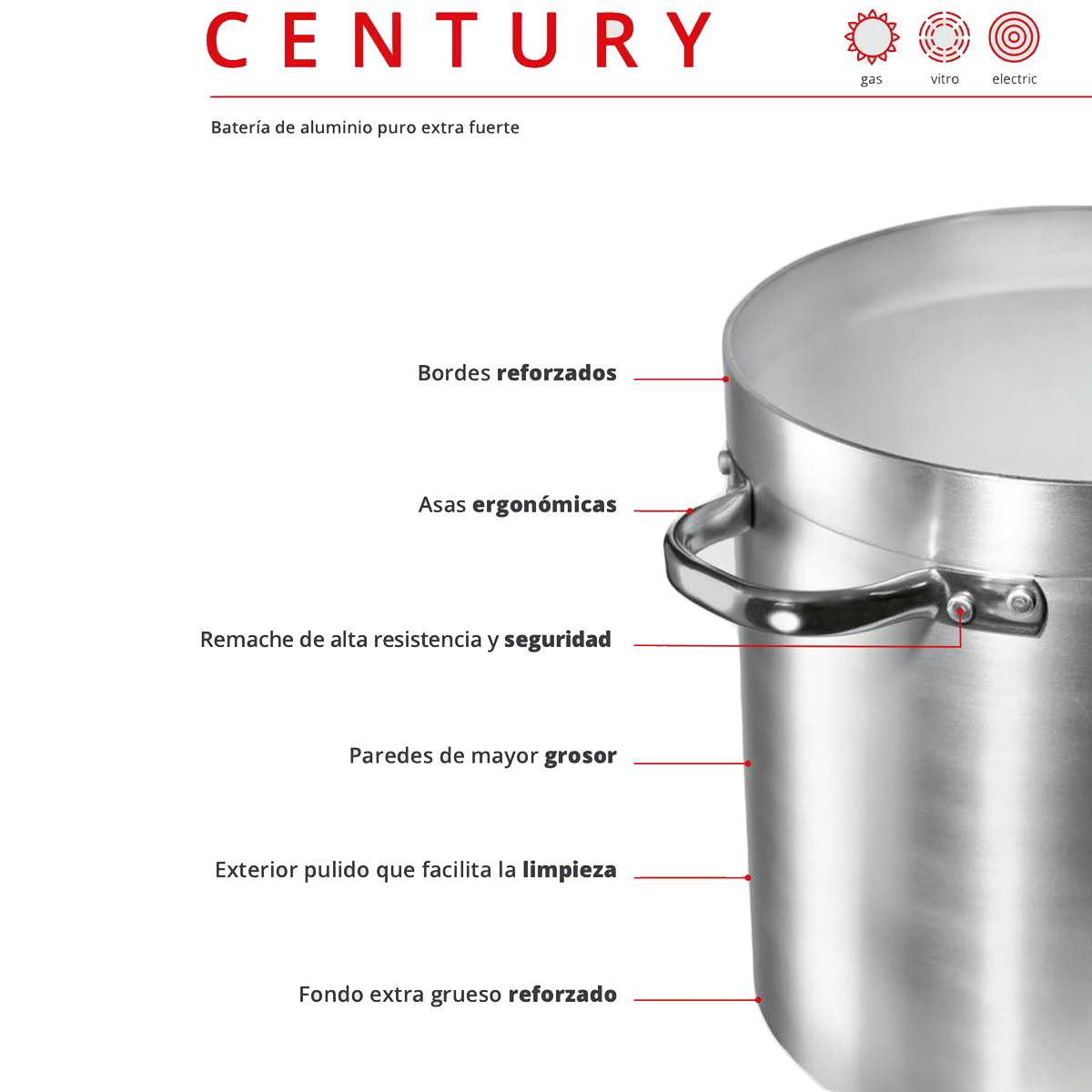 Pentola professionale alluminio CENTURY ø50 cm e 98 litri per l'ospitalità.  Pentola di alta gamma per cucina industriale di bar e ristorante.