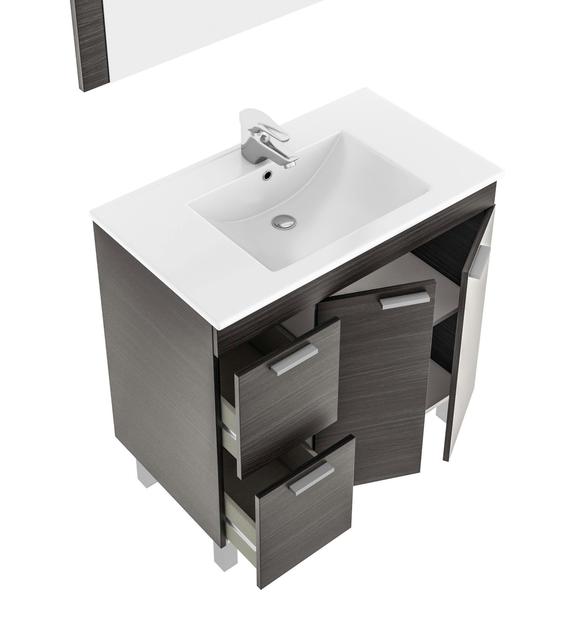 Dmora Mobile sottolavabo Lakewood, Mobiletto per bagno, Armadio a 2 ante e  due cassetti con specchio, lavabo non incluso, 80x45h80 cm, Grigio cenere