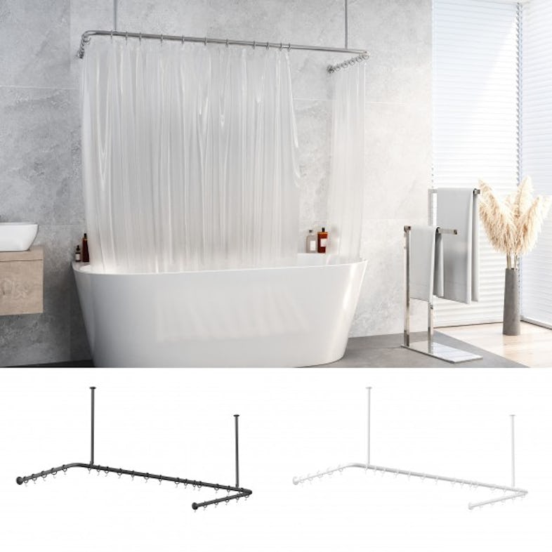 Alu Duschvorhangstange Schwarz 70x165x70 cm barrierefrei passend für  Badewanne, U-Form, inkl. Deckenhalterungen, inkl. Ringe