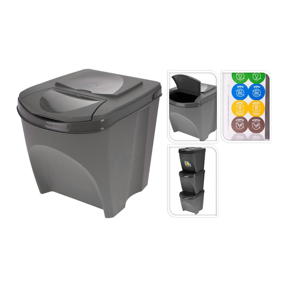 Juego de 3 cubos de reciclaje 105L Prosperplast Sortibox de plastico en  color gris