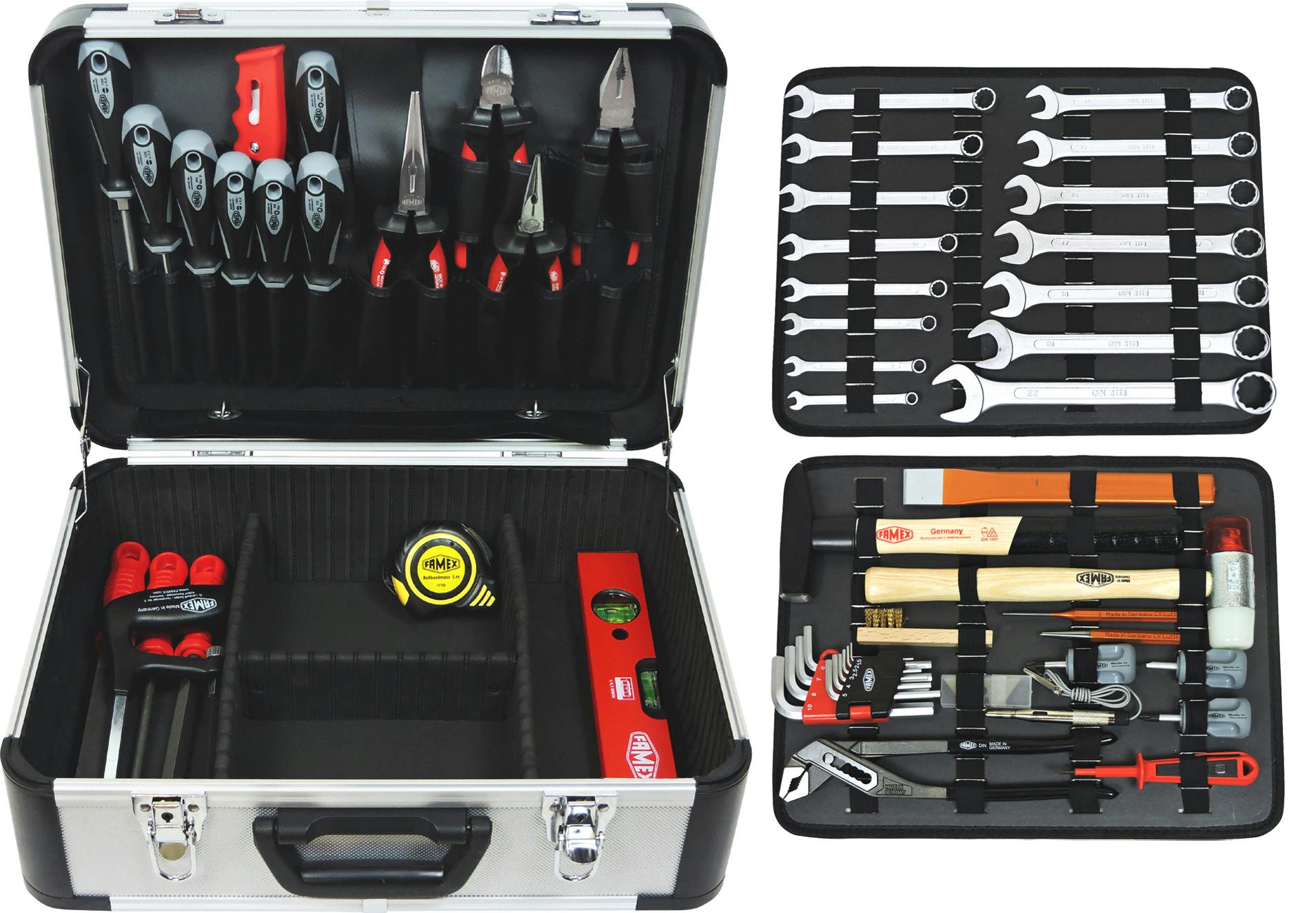 FAMEX 720-18 Profi Alu Werkzeugkoffer bestückt mit Werkzeug und  Steckschlüsselsatz mit 108 Feinzahnknarren | METRO Marktplatz | Werkzeug-Sets