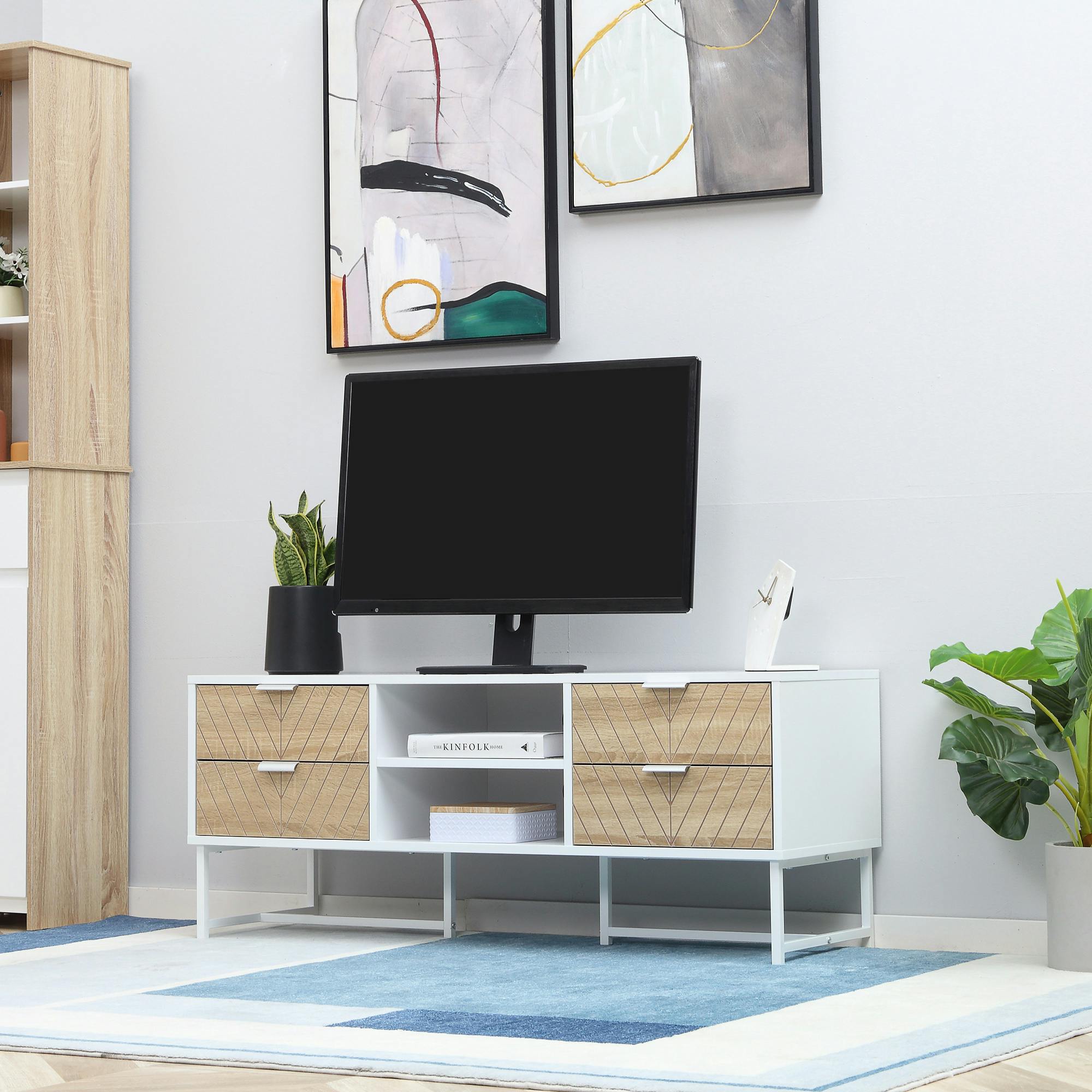 HOMCOM Mueble de TV para Televisores de hasta 65 Pulgadas con 2 Armarios 1  Cajón y Estante Abierto 140x43x48 cm Blanco