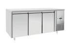 METRO Professional Mesa refrigerada GCC3100, Inox, 179.5 x 70 x 85 cm, 334 L, refrigeración por ventilación, 400 W, con cerradura, color plata
