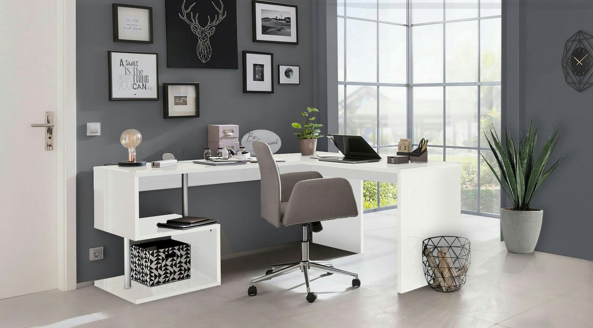 Dmora Scrivania Antonino, Scrittoio lineare porta PC, Tavolo multiuso per  ufficio, Scrivania salvaspazio, cm 160x60h78, Bianco lucido