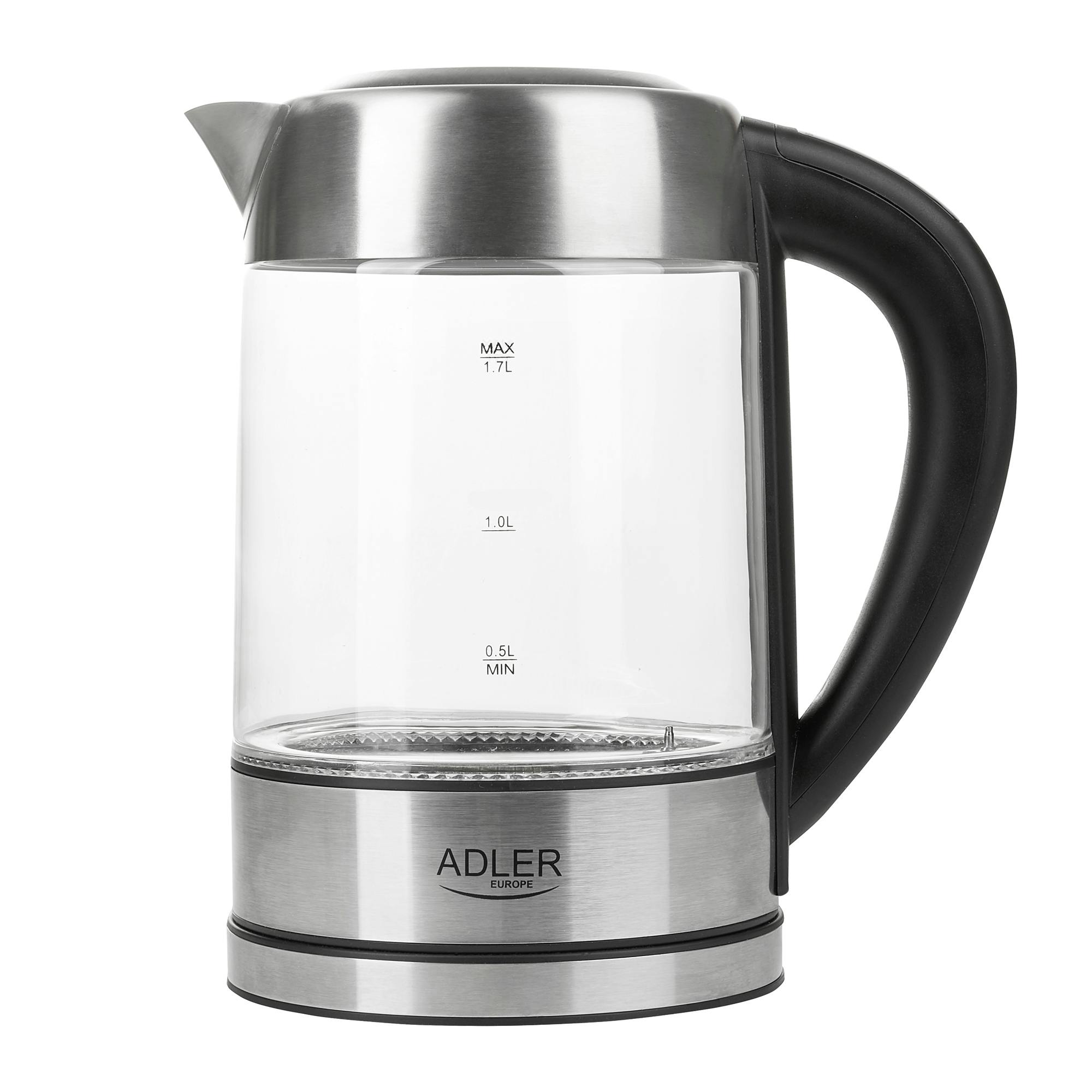 Adler AD 1247 Hervidor Agua Eléctrico, 1,7 L, Jarra Cristal, Regulador  Temperatura, Resistencia Oculta, Transparente, 2200W