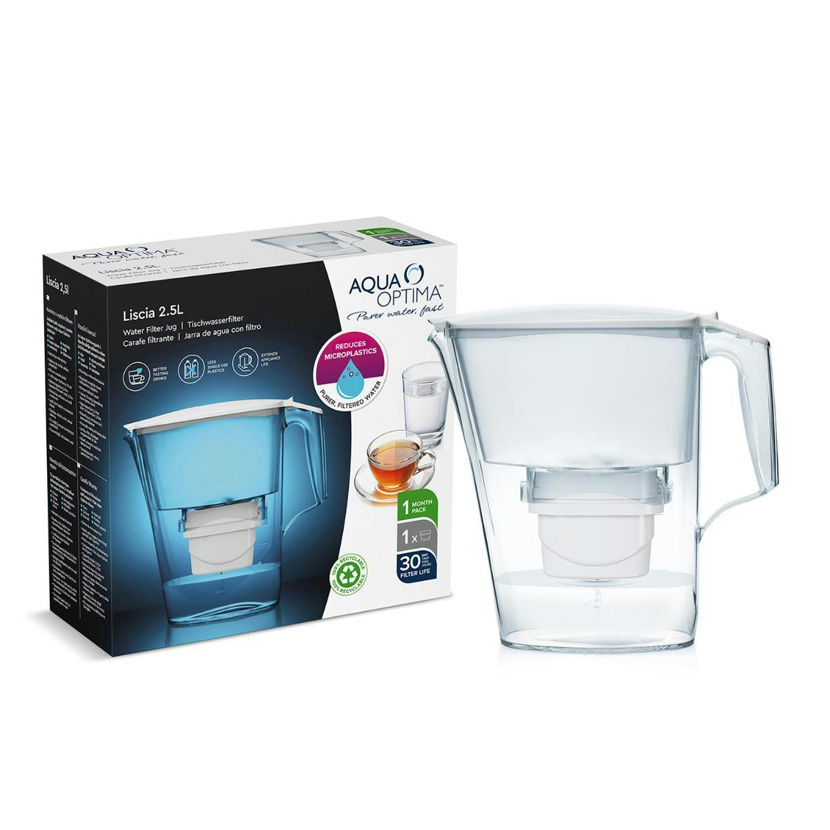Aqua Optima Paquete de 6 tazas de jarra de filtro de agua para grifo y agua  potable con 1 filtro Evolve+, reduce los microplásticos, mejora el sabor