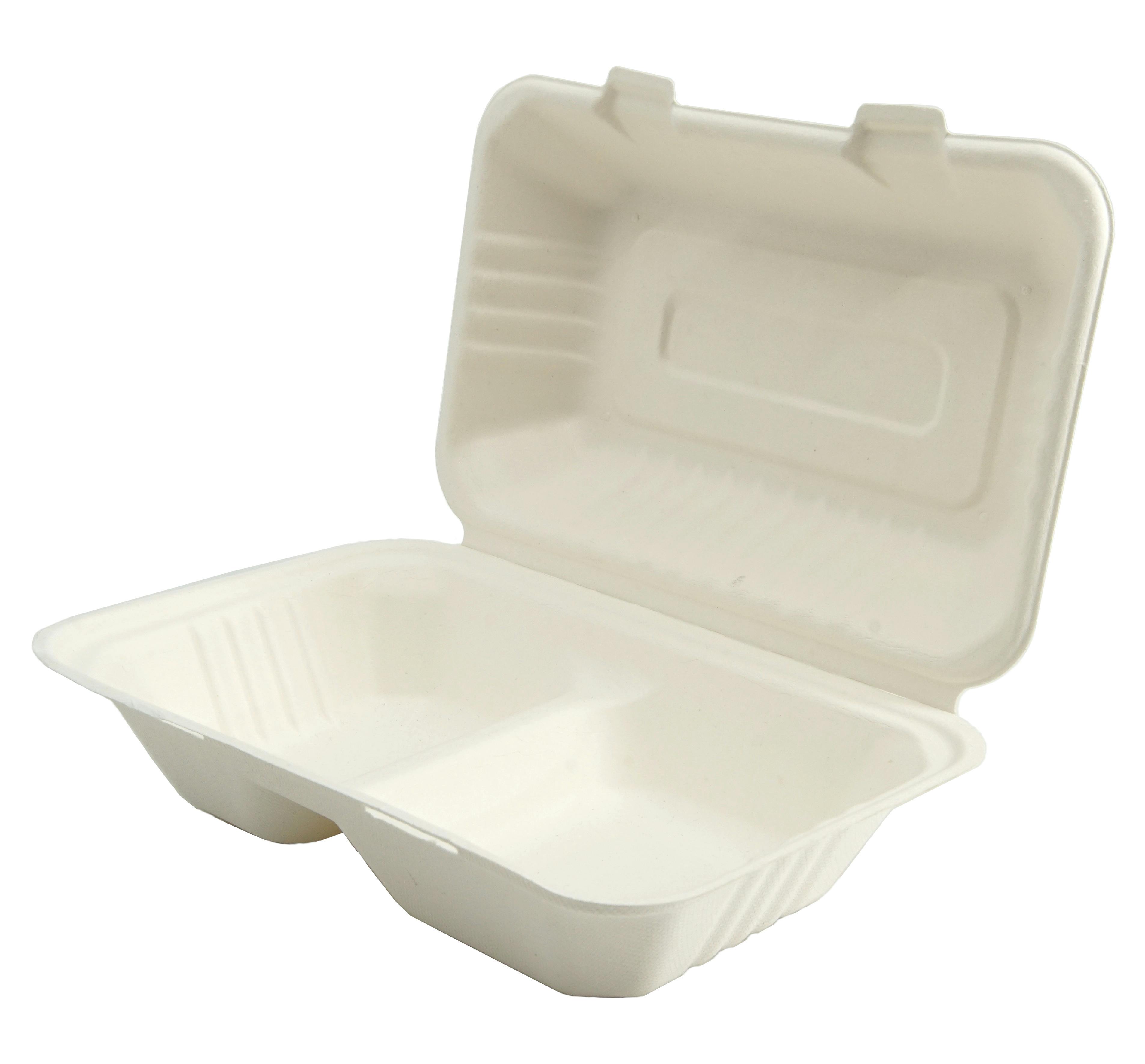 Zuckerrohr Menübox Lunchbox abbaubar Plastikersatz 400St 23x23cm 3geteilt Einweg 