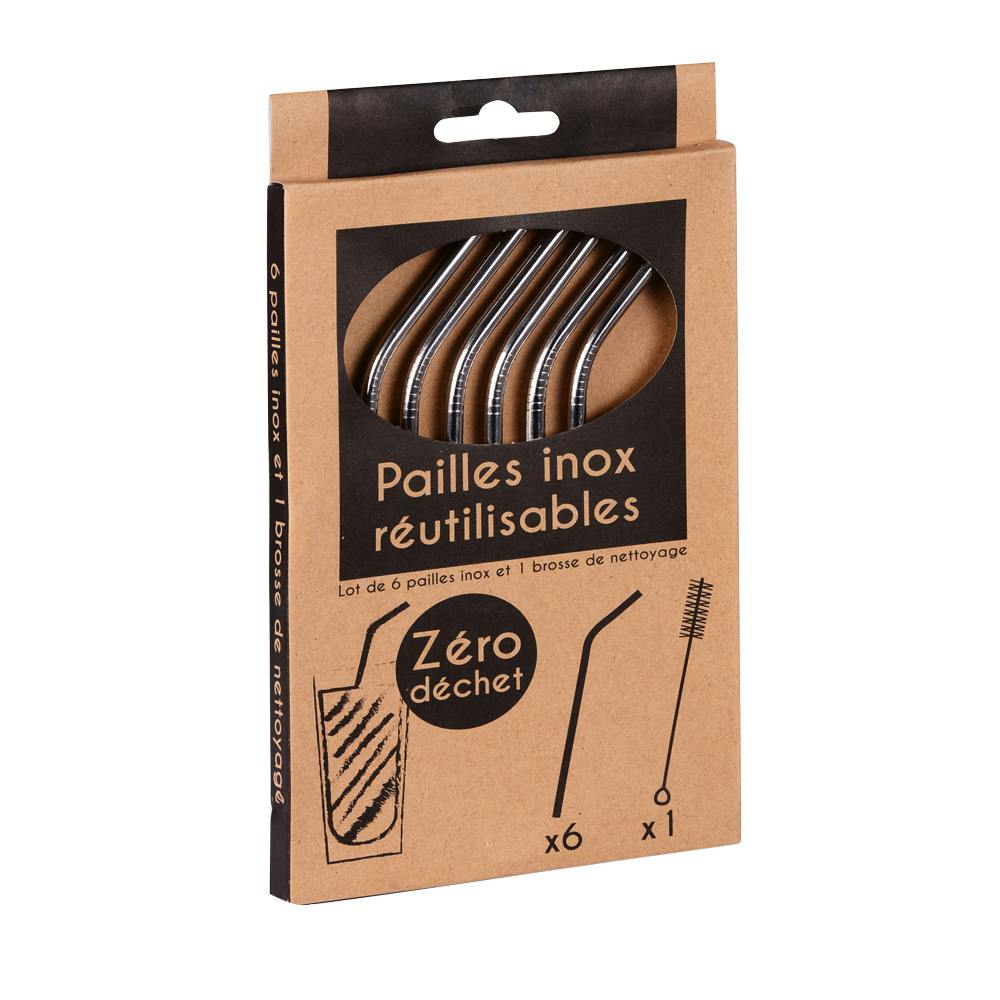 Lot de 6 pailles inox- 3 formats